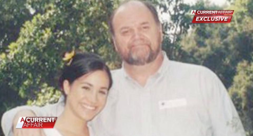 The royal bride pictured with her dad Thomas Markle. Photo: Nine