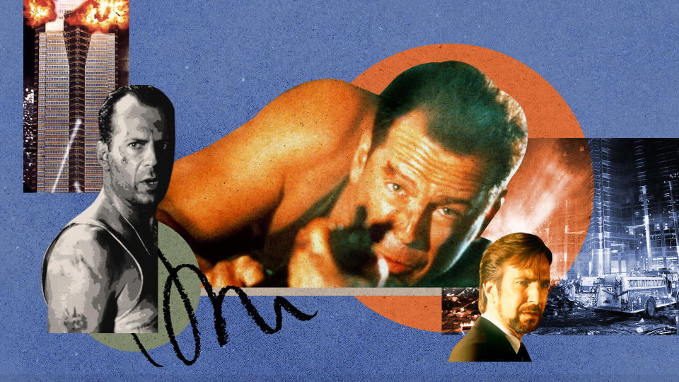 Bruce Willis shot to action movie stardom courtesy of 1988&#39;s Die Hard. (Illustration by Aisha Yousaf for Yahoo; Photos: Getty Images)