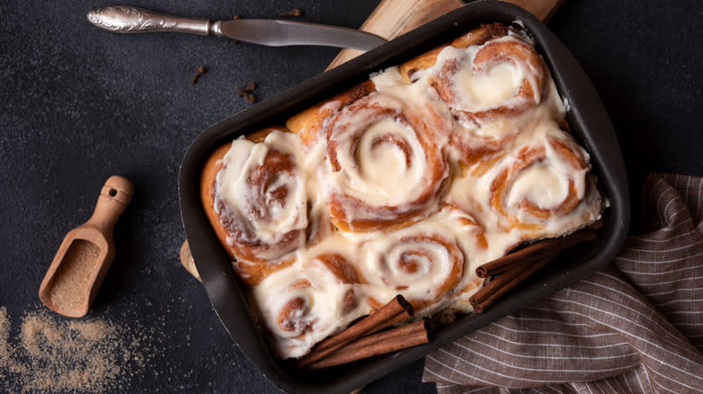 Pan of cinnamon rolls