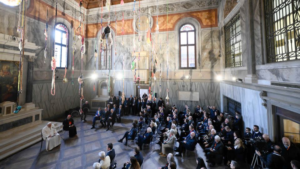 Pope Francis is the first pontiff to visit the contemporary art exhibition. - Vatican Media via Getty Images