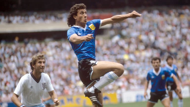 Jorge Valdano durante el partido de cuartos de final del Mundial de México entre Argentina e Inglaterra disputado el 22/06/1986 en Ciudad de México.