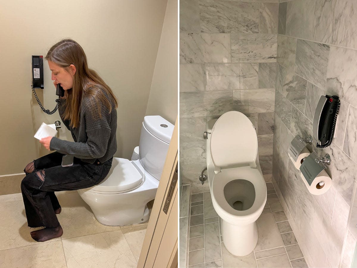 Phones were next to the toilets in both The Little Nell and The St. Regis Aspen.