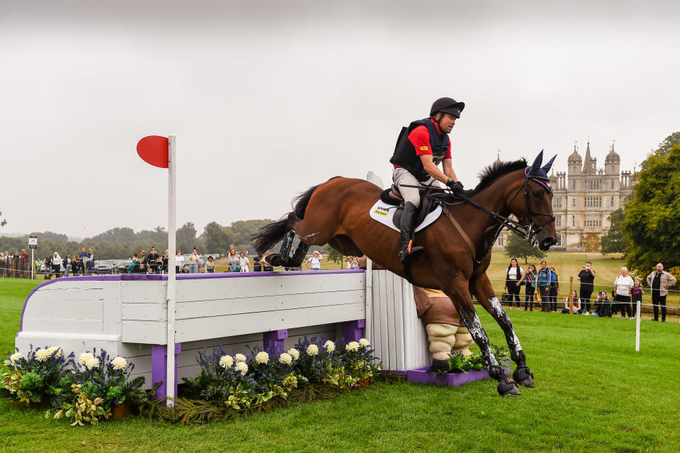 Andrew Heffernan riding Harthill Phantom during the cross country phase at the Defender Burghley Horse Trials