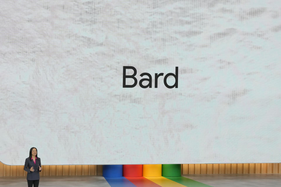 Sissie Hsiao speaks about Bard at a Google I/O event in Mountain View, Calif., Wednesday, May 10, 2023. (AP Photo/Jeff Chiu)