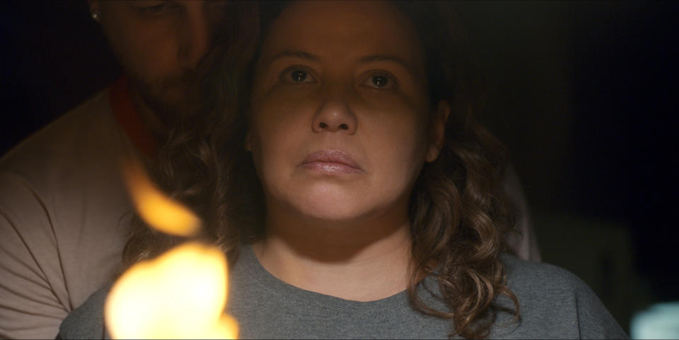 This image released by Amazon Prime Video shows Justina Machado in a scene from "The Horror of Dolores Roach." (Amazon Prime Video via AP)