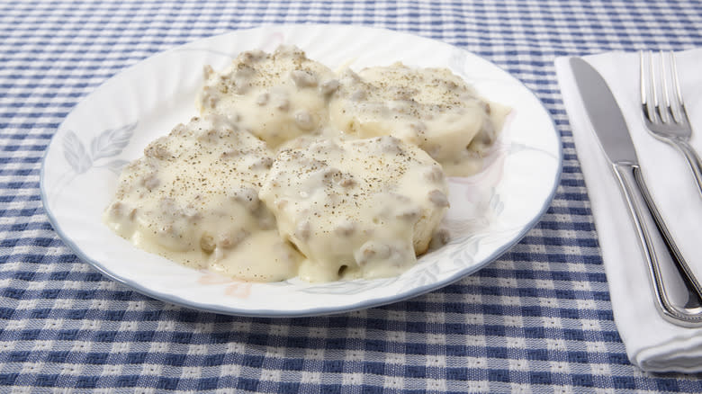biscuits covered in sausage gravy