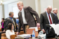 Alex Murdaugh, front left, takes his seat in the Colleton County Courthouse before his double murder trial in Walterboro, S.C., on Monday, Feb. 6, 2023. (Jeff Blake/The State via AP, Pool)