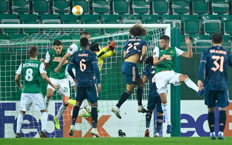 David Luiz (C) of Arsenal scores the 1-1 equalizer during the UEFA Europa League group B - CHRISTIAN BRUNA/EPA-EFE/Shutterstock