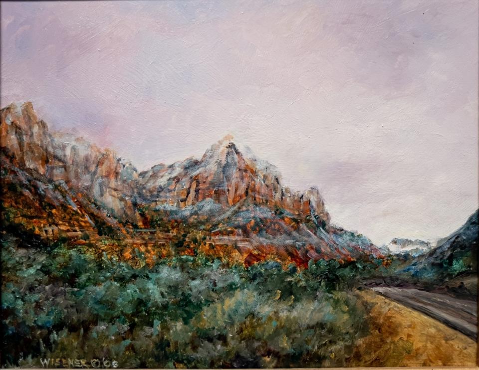 “Zion, A Surprise Spring Snow” by Polly Wisener is among the art now featured at Utah Tech University's Sears Art Museum.