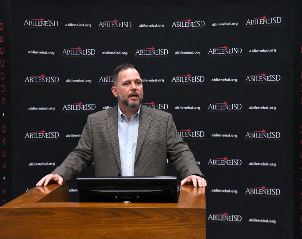 Dr. John Kuhn speaks during a press conference after being named the new superintendent for the Abilene Independent School District April 25, 2024. Kuhn took over for Dr. David Young, who retired.