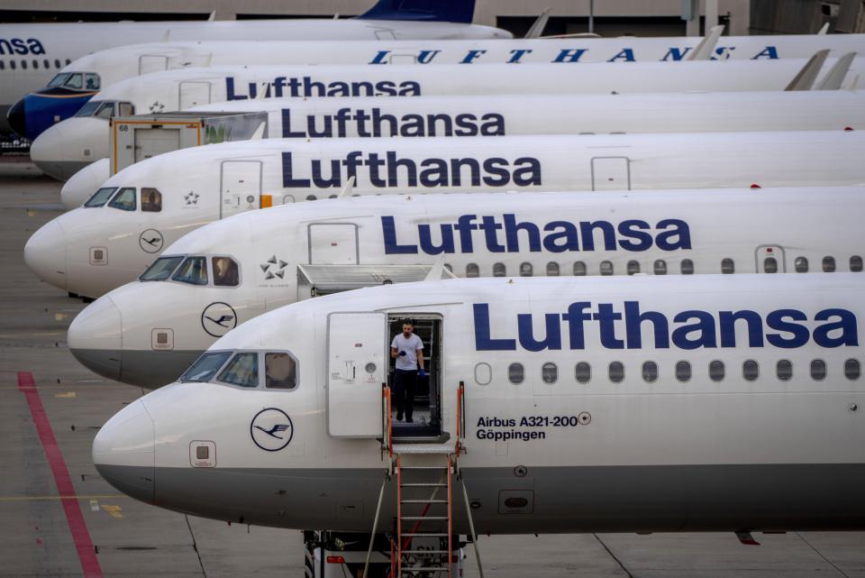 FILE --Lufthansa aircrafts are parked at the airport in Frankfurt, Germany, Friday, Sept.2, 2022. (AP Photo/Michael Probst,file)