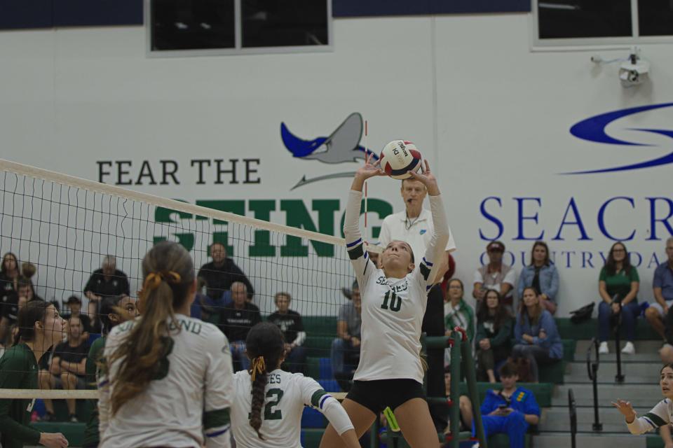 Seacrest Country Day beat Keswick Christian in the Region 2A-3 final on Tuesday, Oct. 31 to earn a berth into the state semifinals. Milena Lopez makes a set.