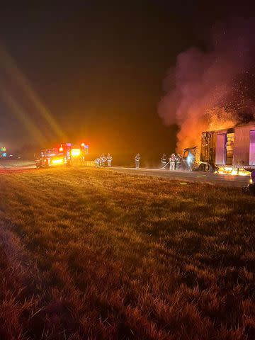 <p>Grant County Sheriff's Office</p> Scene of highway animal trailer fire in Indiana