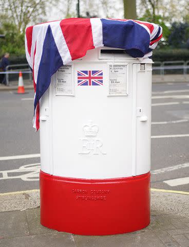 Yui Mok/PA Images via Getty Post box decorated for coronation