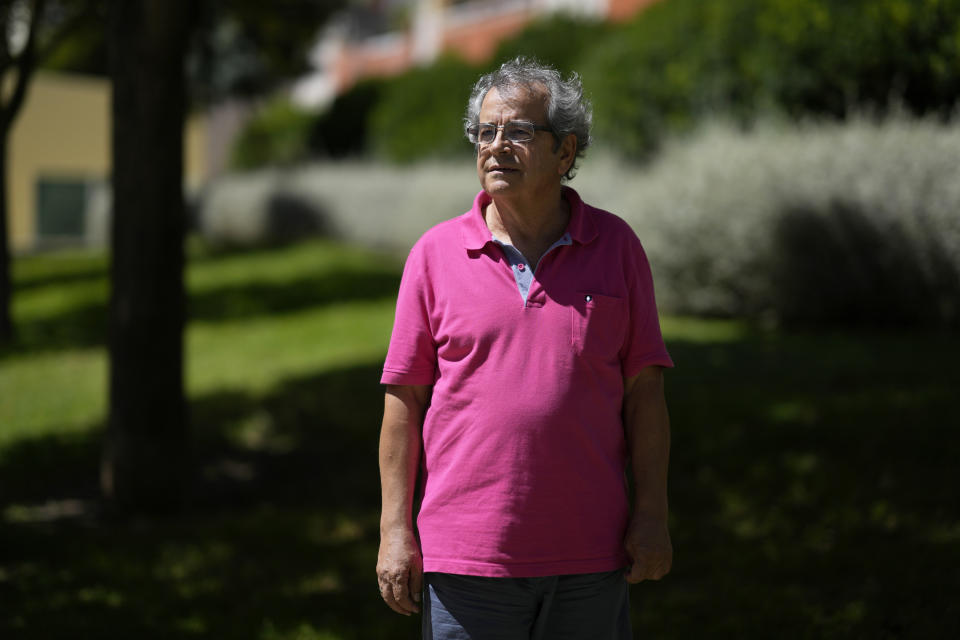 Antonio Grosso poses for a photograph near his home in Oeiras, outside Lisbon, Wednesday, July 12, 2023. Grosso's personal journey has taken him from would-be priest studying as a child at a Portuguese seminary to co-founder of the first church sex abuse victim association in Portugal. (AP Photo/Armando Franca)