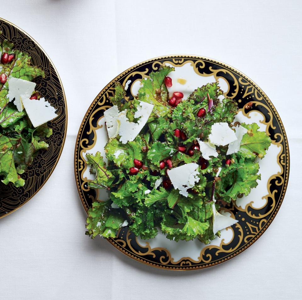 Kale With Pomegranate Dressing and Ricotta Salata