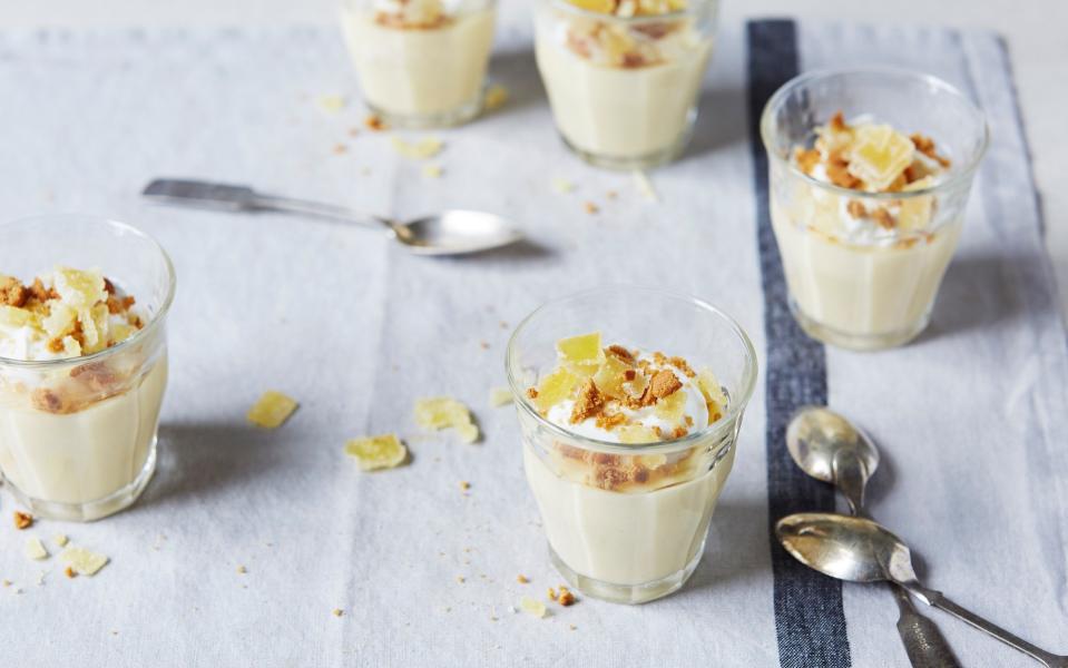 Gooseberry pots with ginger crumble - Credit: Lisa Linder/Jennifer Joyce