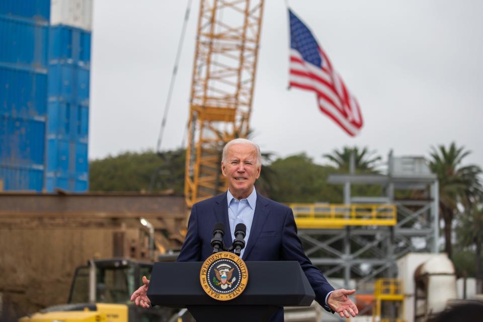 President Joe Biden talks about investments in public transit in Los Angeles, Calif., on Oct. 13, 2022.
