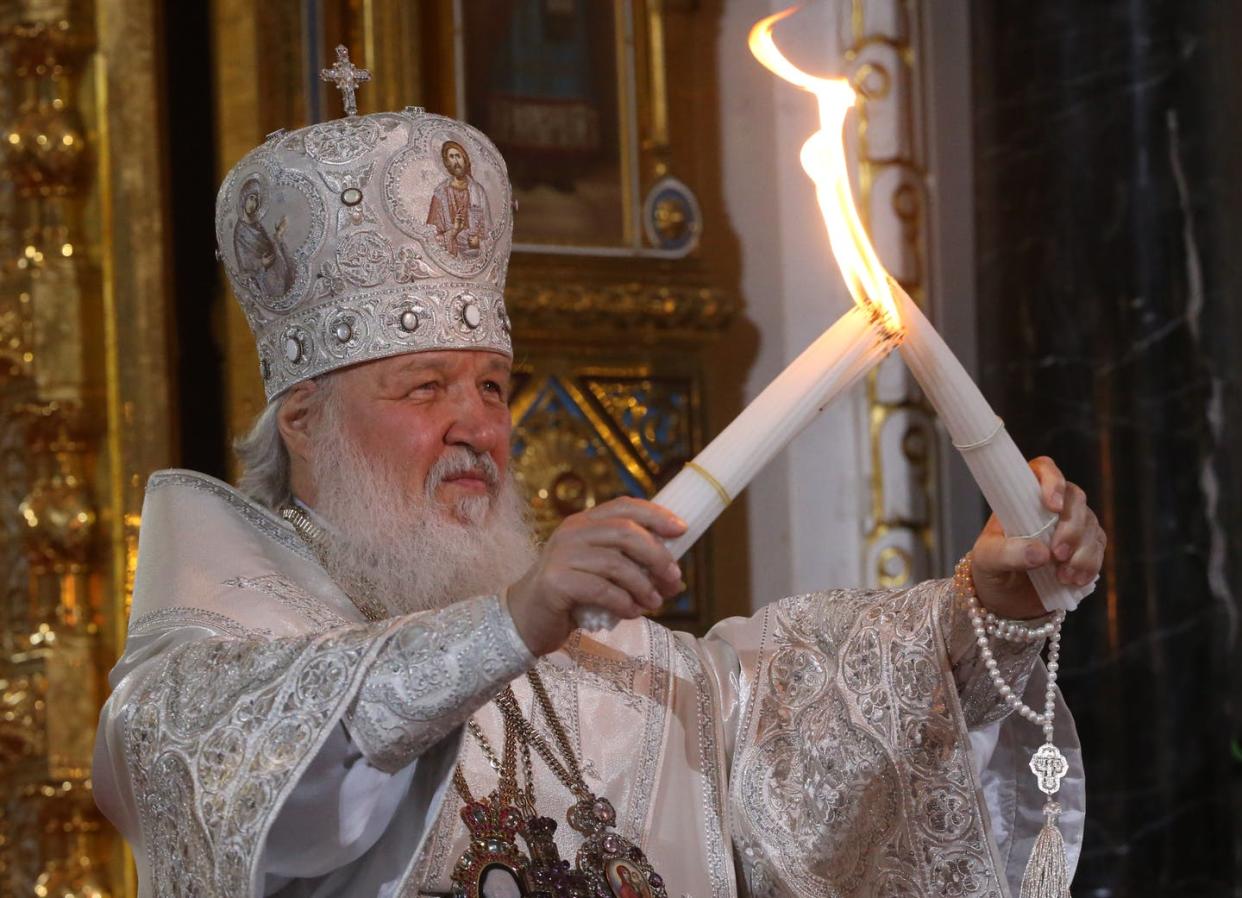 <span class="caption">Russian Orthodox Patriarch Kirill lights candles during the Orthodox Easter service in Moscow.</span> <span class="attribution"><a class="link " href="https://www.gettyimages.com/detail/news-photo/russian-orthodox-patriarch-kirill-lights-candles-during-the-news-photo/943154256?adppopup=true" rel="nofollow noopener" target="_blank" data-ylk="slk:Mikhail Svetlov/Getty Images;elm:context_link;itc:0;sec:content-canvas">Mikhail Svetlov/Getty Images</a></span>