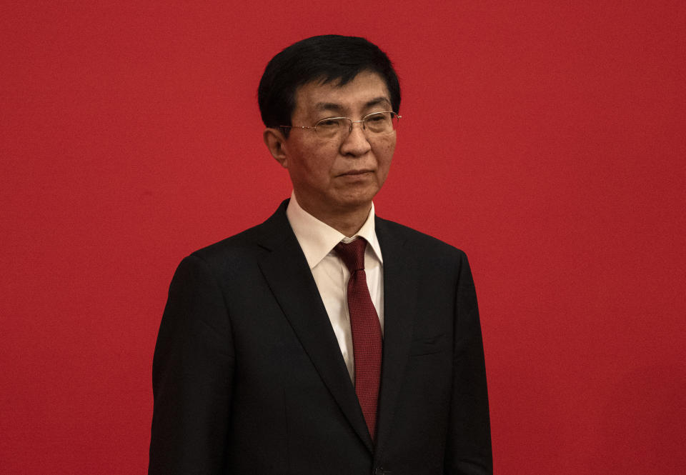 Standing Committee member Wang Huning is seen at a press event with members of the new Standing Committee of the Political Bureau of the Communist Party of China and Chinese and Foreign journalists at The Great Hall of People on October 23, 2022 in Beijing, China. / Credit: Kevin Frayer / Getty Images