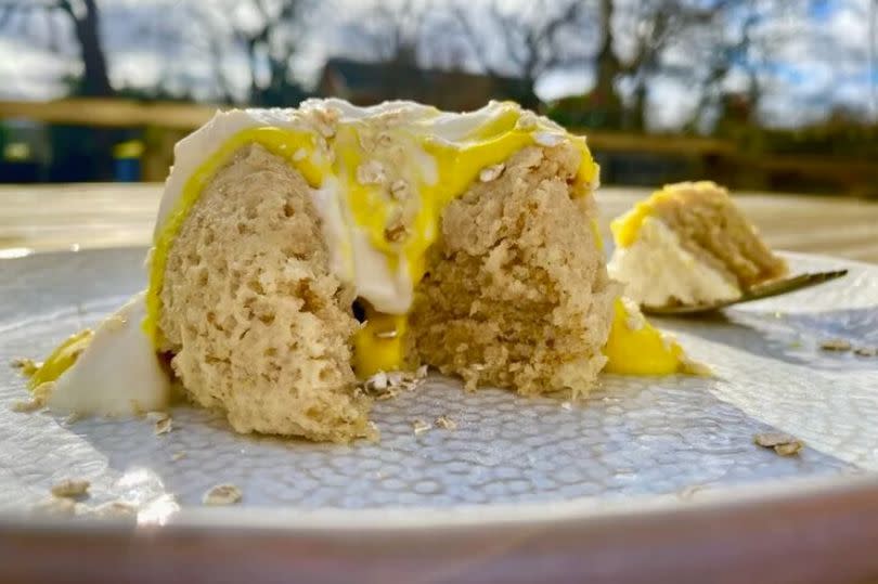 Healthy lemon baked oats made in a mug in 90 seconds