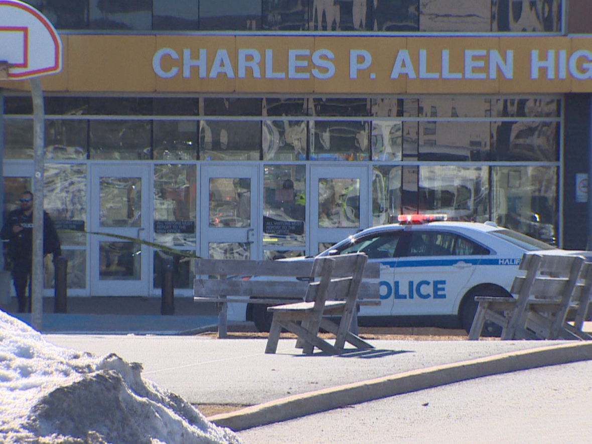 Charles P. Allen High School in Bedford, N.S., was placed in a hold and secure on Monday morning following a weapons call. (Brian MacKay/CBC - image credit)