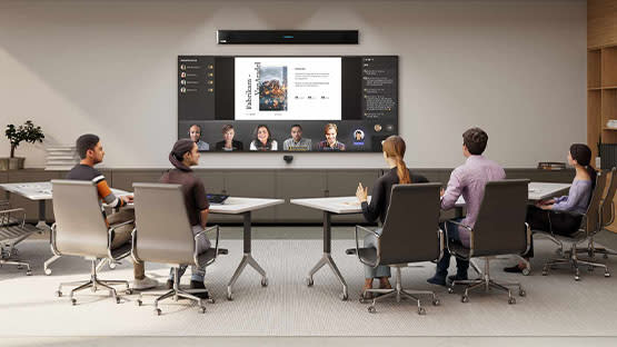  A conference room using the new Nureva and MAXHUB bundle for Microsoft Team Rooms. . 