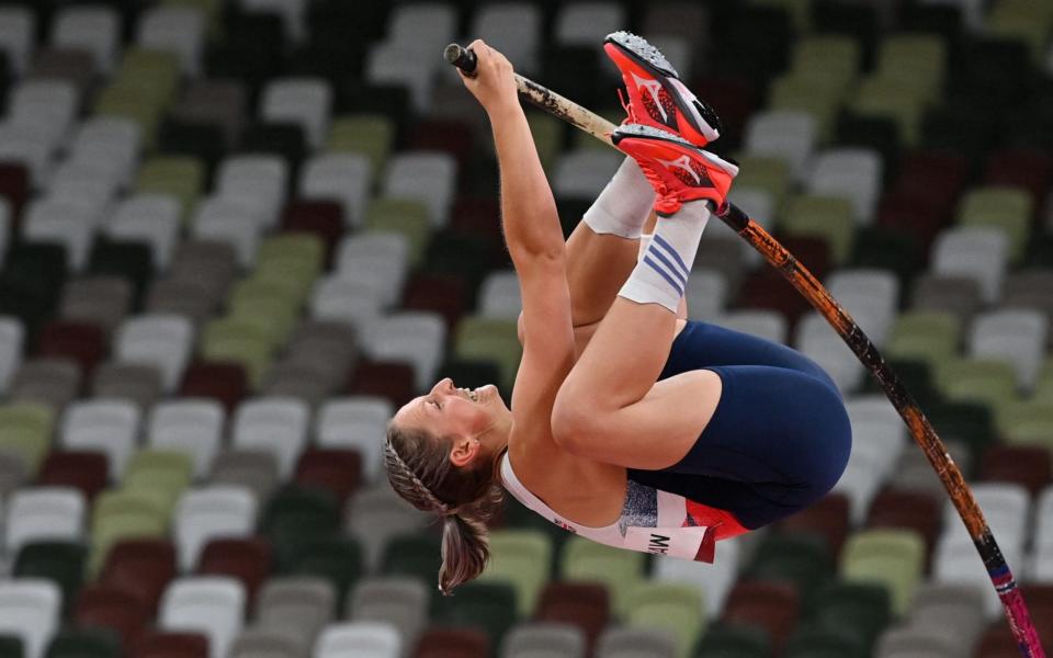 Holly Bradshaw competing in qualification - AFP