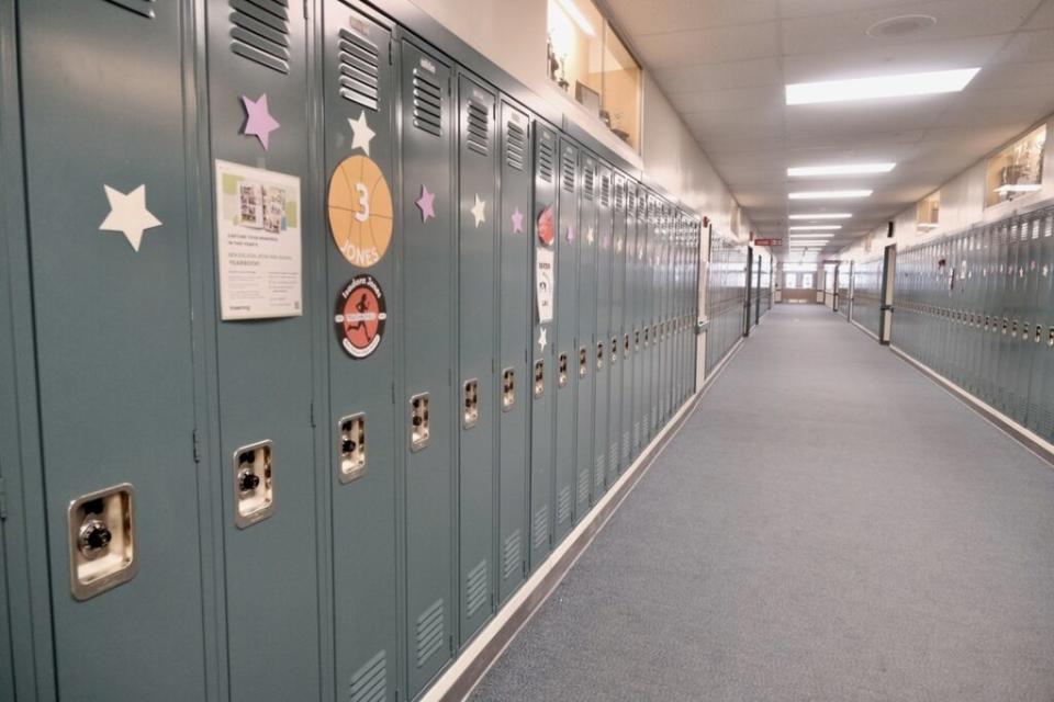 Lockers line the halls of Ben Eielson Junior Senior High School on April 22, 2024. (Photo by Claire Stremple/Alaska Beacon)