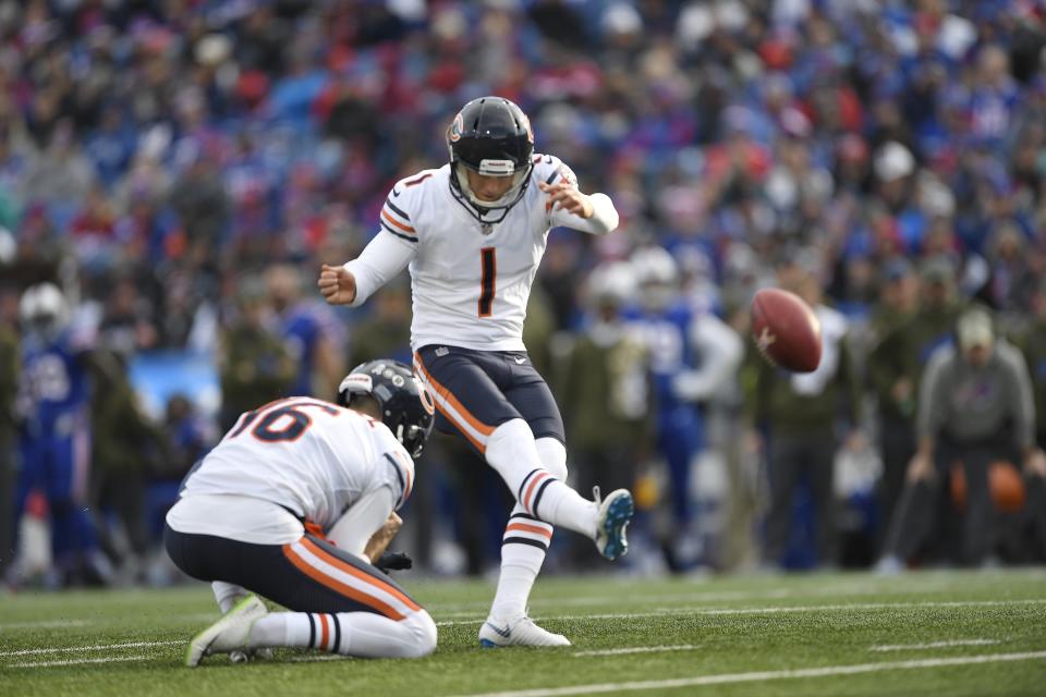 Chicago Bears kicker Cody Parkey (1) kept hitting uprights in Sunday’s game. (AP)