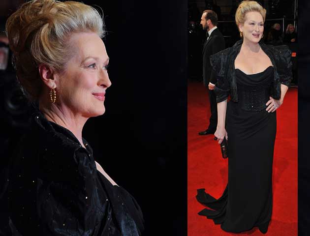 Heute noch in London, morgen schon in Berlin: <b>Meryl Streep</b> in einer schwarzen langen Robe von Vivienne Westwood, kombiniert mit einem Bolero-Jäckchen. Für ein klassisches Schwarz entschieden sich auch diese Drei: