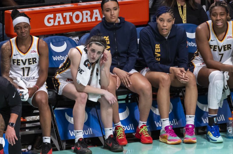 Rookie guard Caitlin Clark (2L) and the Indiana Fever lost their last two games. File Photo by Corey Sipkin/UPI