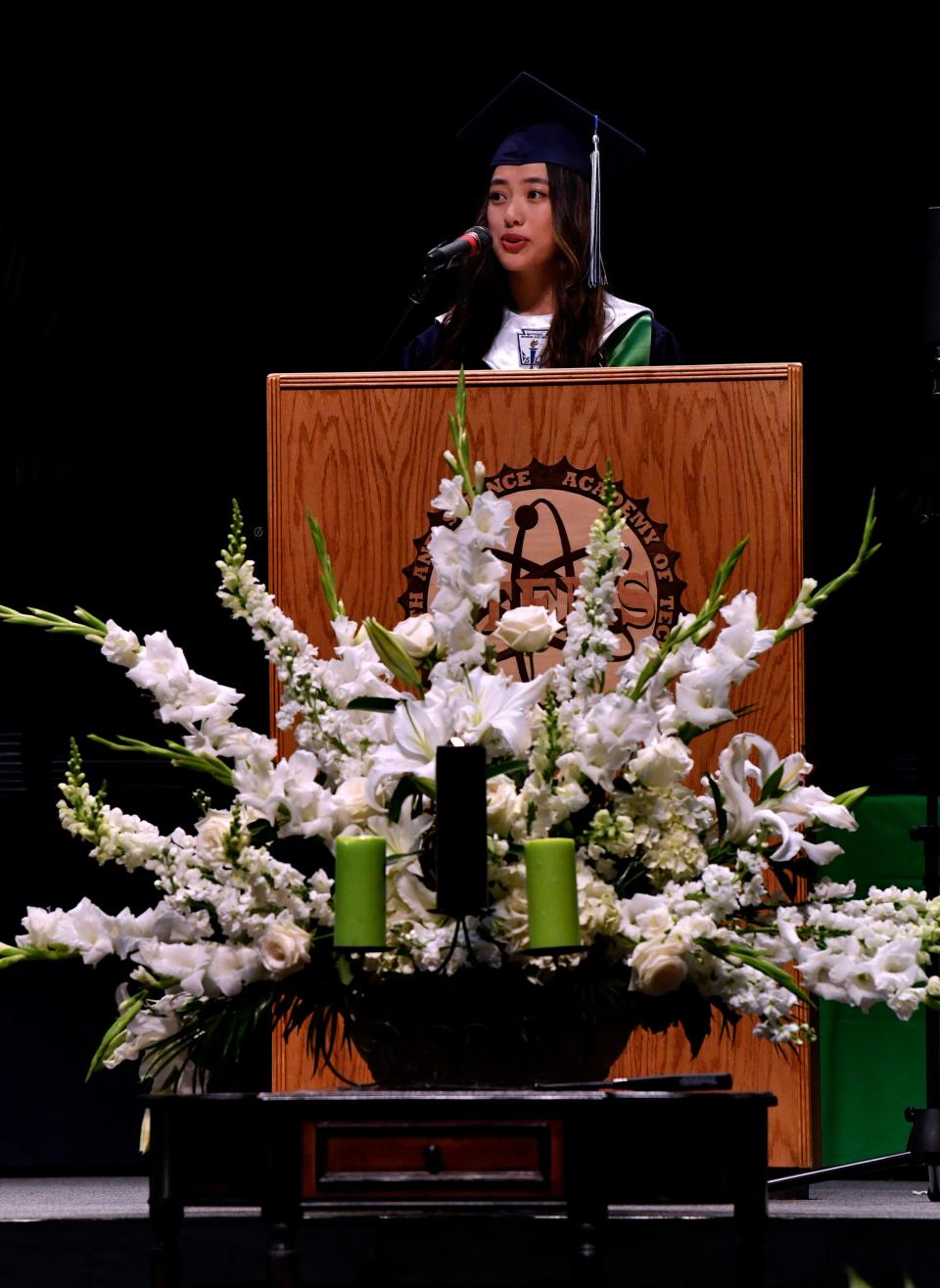 Faith Fang addresses the Class of 2019 during ATEMS graduation ceremonies at the Taylor County Coliseum.