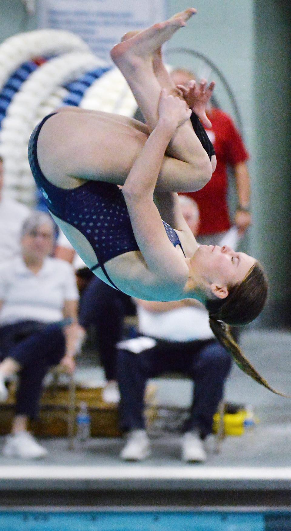 McDowell's Anna Rosswog competes in the girls District 10 diving championships at McDowell in Millcreek Township on Feb. 24.