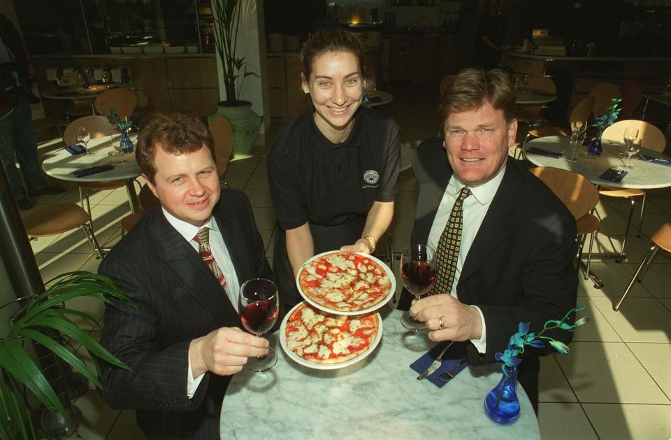 Left: Ian Eldridge, Chief Executive and Right: DAVID PAGE Chairman, PizzaExpressAt the announcement of the 1997 Interim Results.   (Photo by Avalon/Getty Images)