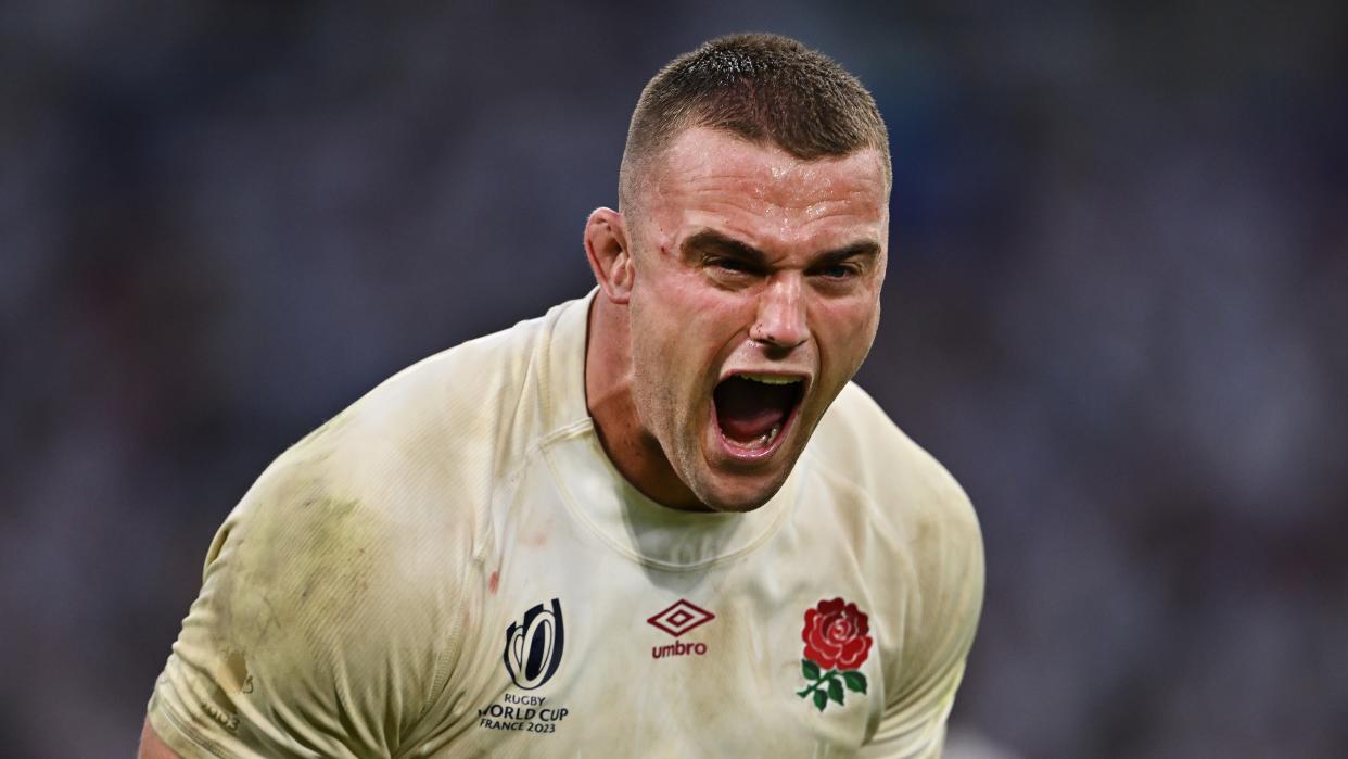  Ben Earl of England celebrates ahead of the England vs Ireland Six Nations 2024 clash at Twickenham. 