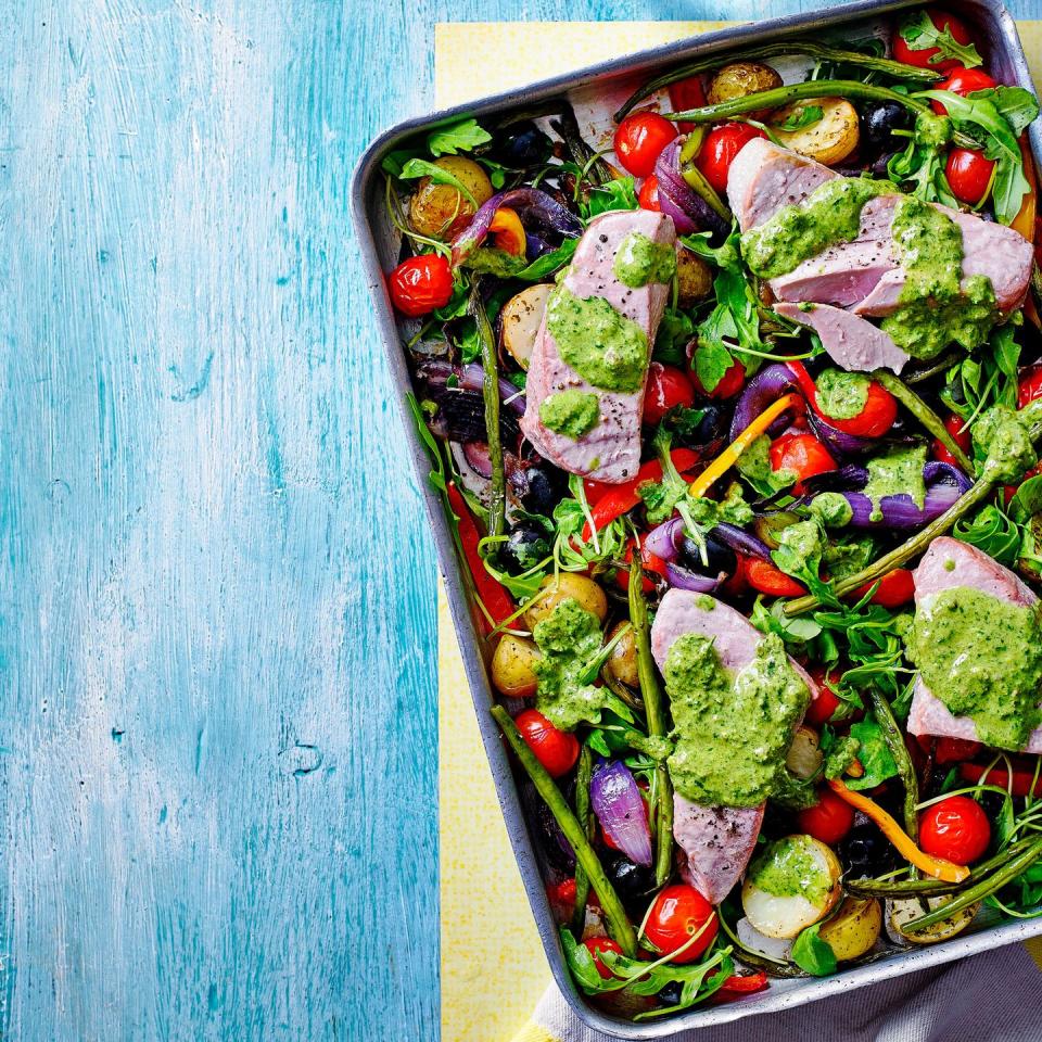 Tuna Traybake with Salsa Verde Dressing - best traybake recipes 2022 2021