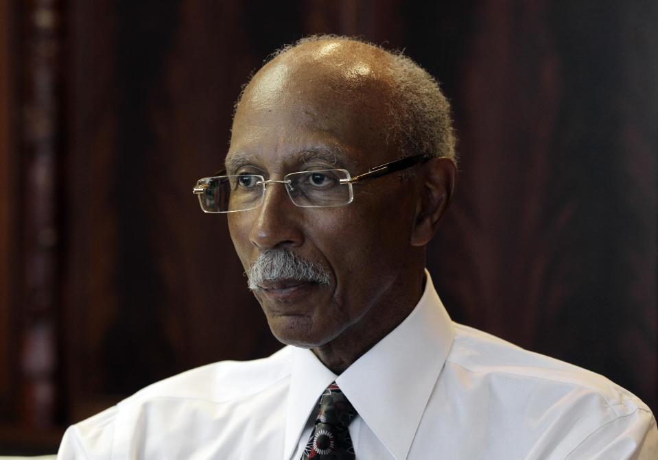 Detroit Mayor Dave Bing listens to a question during an interview with the Associated Press in Detroit, Thursday, June 14, 2012. (AP Photo/Paul Sancya)