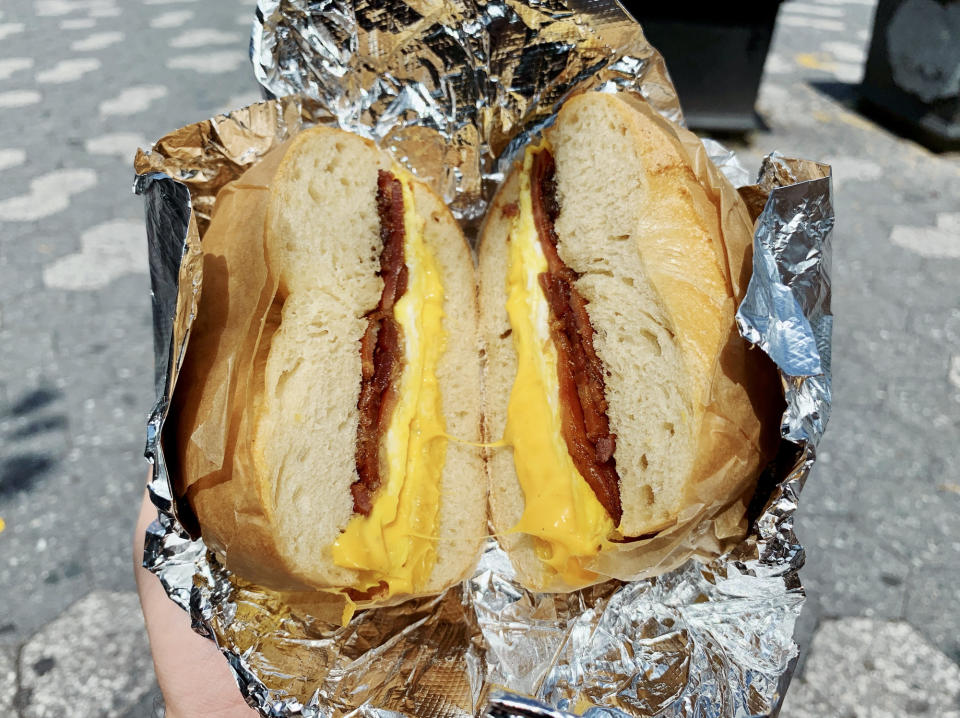 Bacon, egg, and cheese Sandwich on a bagel