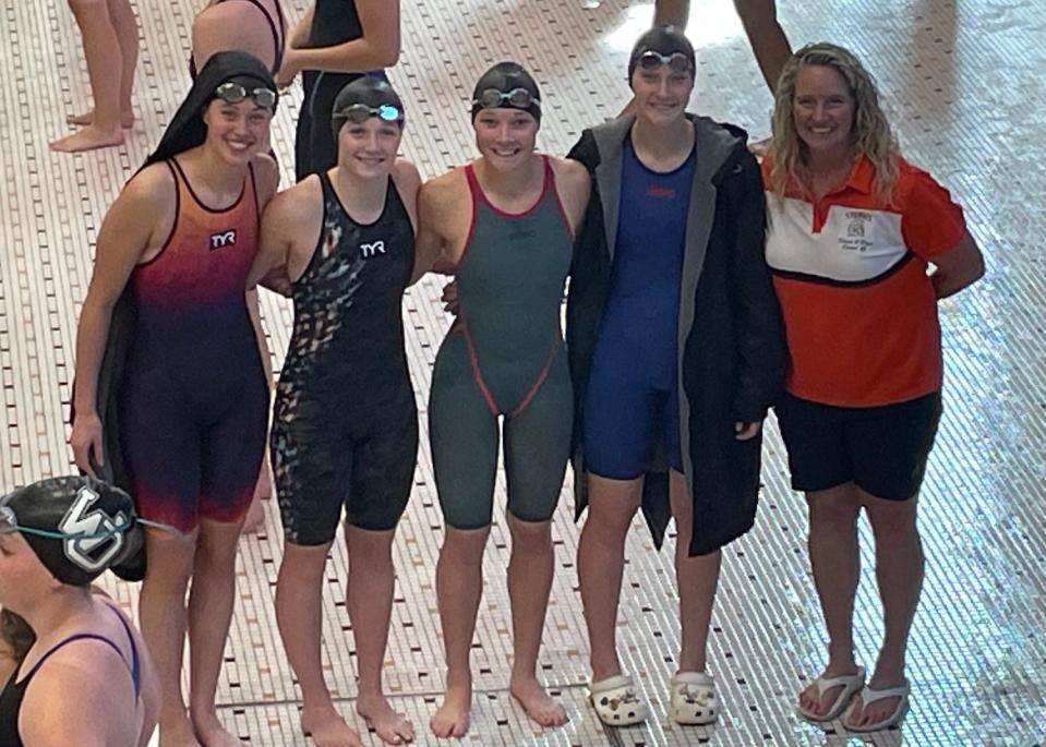 The 200 freestyle relay team of Ainsley Gump, Kaylee Draper, Hannah Garbine and Emma Garbine set a new school record on Saturday.
