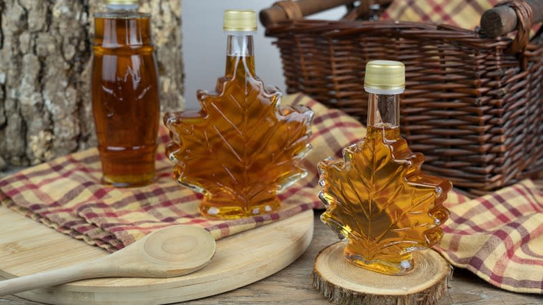 bottles of maples syrup