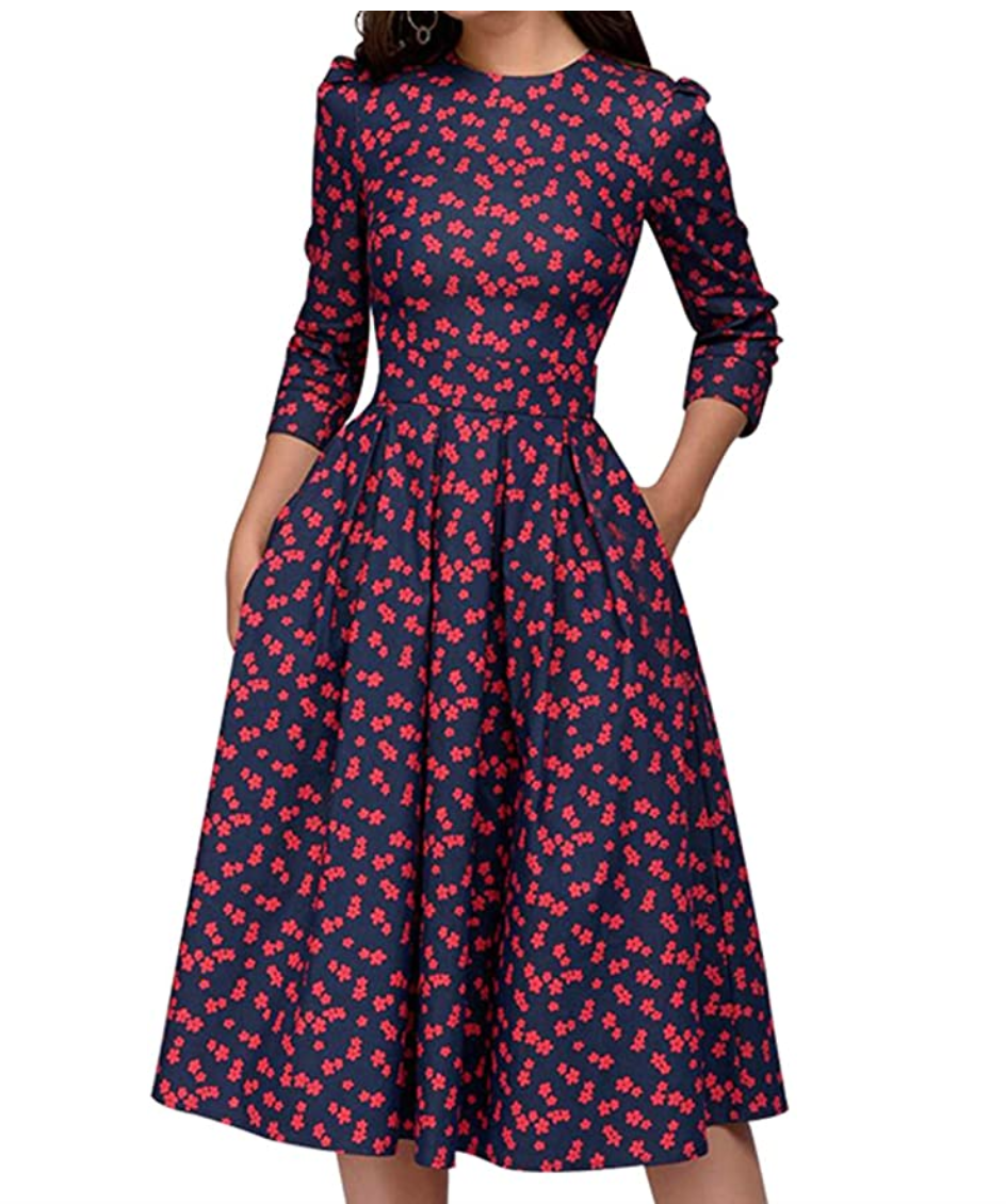 Floral Vintage Autumn Midi Evening Dress