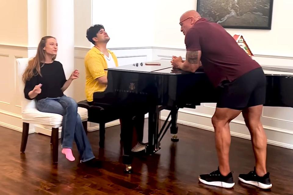 <p>Dwayne Johnson/Instagram</p> Lauren Hashian, Eric Zayne and Dwayne Johnson