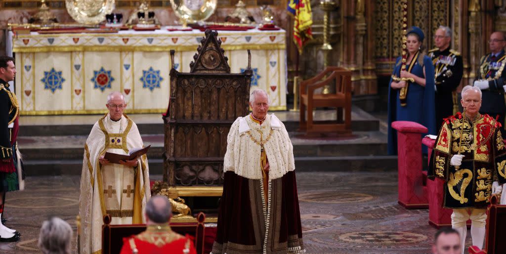 london, england may 06 king charles iii attends his coronation at westminster abbey on may 6, 2023 in london, england the coronation of charles iii and his wife, camilla, as king and queen of the united kingdom of great britain and northern ireland, and the other commonwealth realms takes place at westminster abbey today charles acceded to the throne on 8 september 2022, upon the death of his mother, elizabeth ii photo by richard pohle wpa poolgetty images