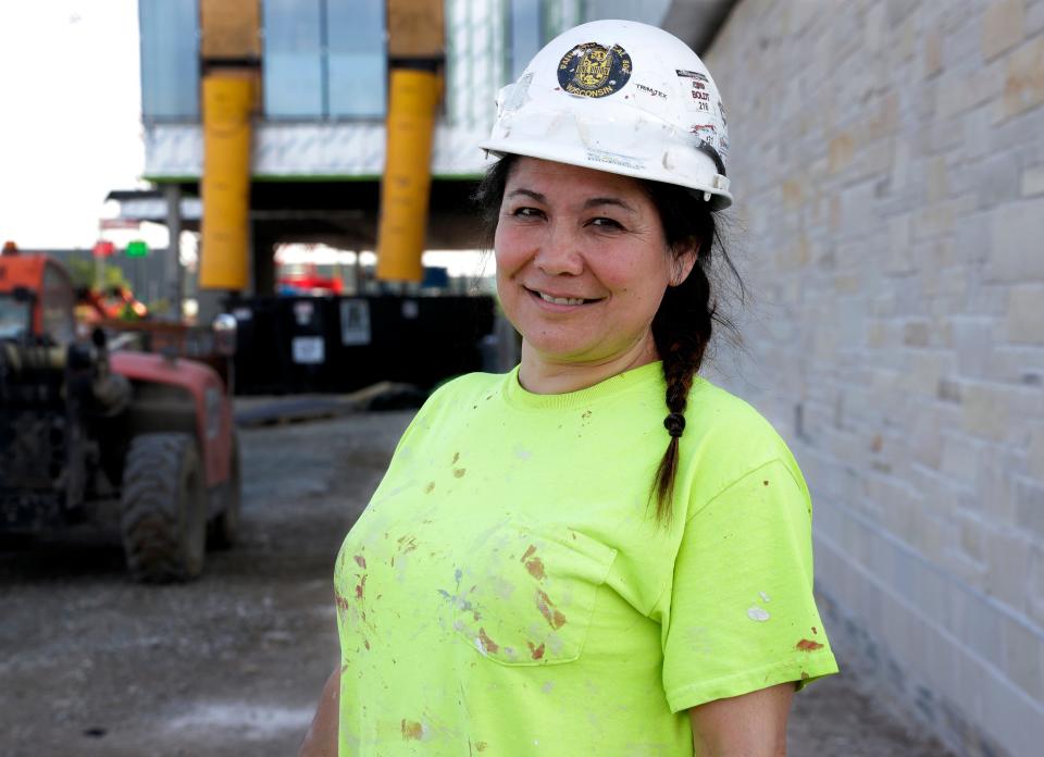 Shannon Pikka is a single mother and a union drywall finisher. Like many in northeast Wisconsin, she dreams of owning a home but does not make enough money to buy. She hopes a promotion to journey status will allow her to become a homeowner. She is seen on a  job site on June 2, 2023, in Ashwaubenon, Wis.