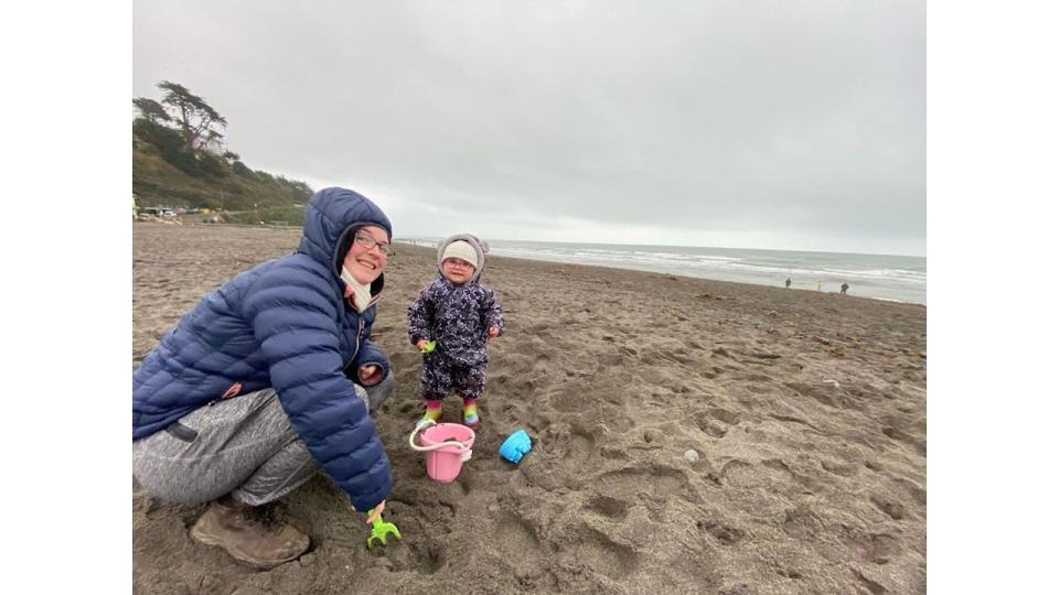 Willow on beach with mum