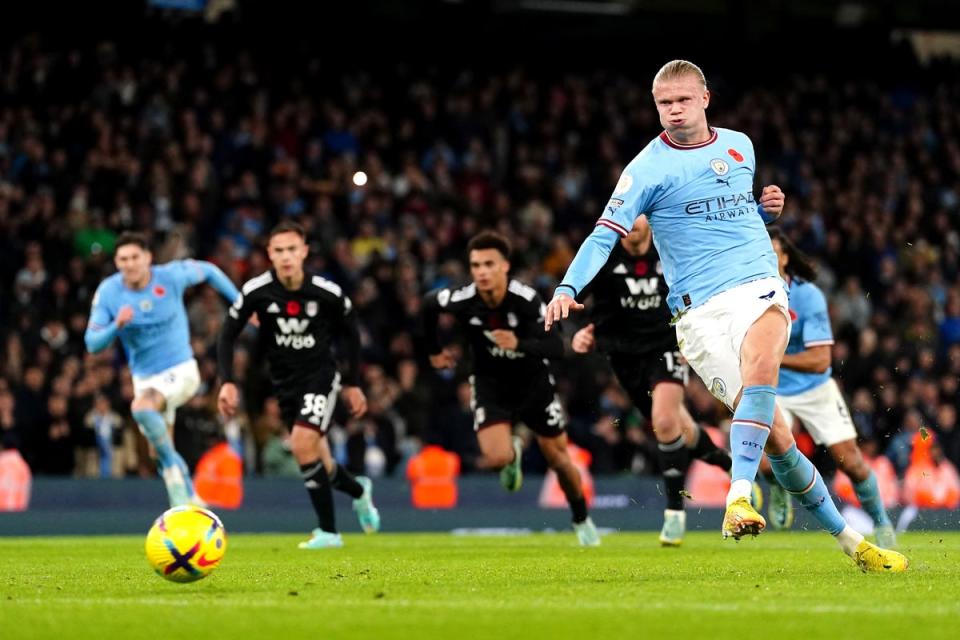 Erling Haaland scores from the spot (Nick Potts/PA) (PA Wire)