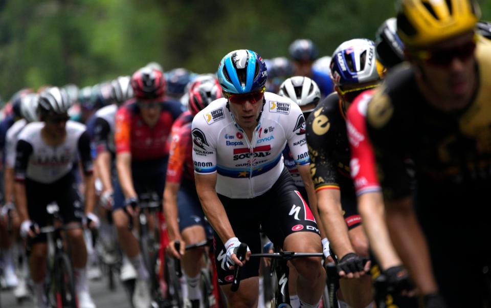 Fabio Jakobsen (centre) during the opening stage of the 2023 Tour de France