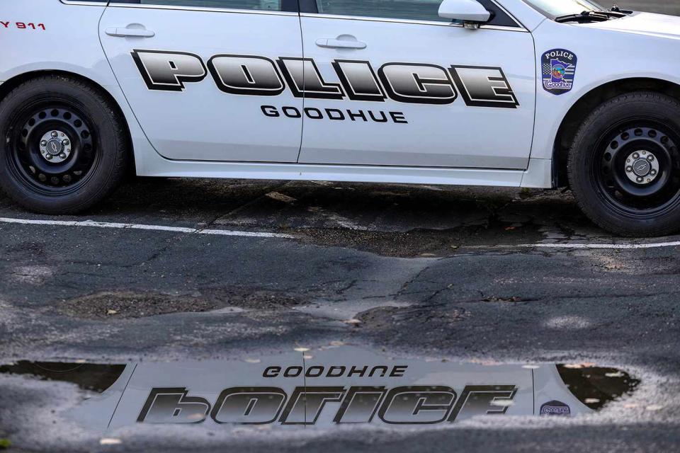 <p>Carlos Gonzalez/Star Tribune via AP</p> Goodhue police car parked outside City Hall 