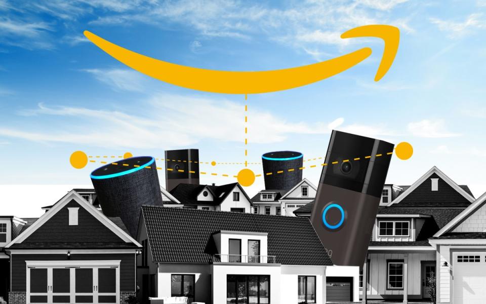 Amazon arrow hovering over devices and homes